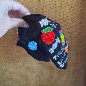 Embroidered Black Headband with Colorful Designs